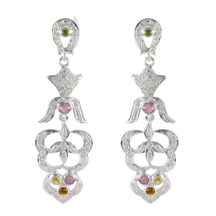 Tourmaline Indian Natcha multiple Stud multicolor Sterling Silver Earring