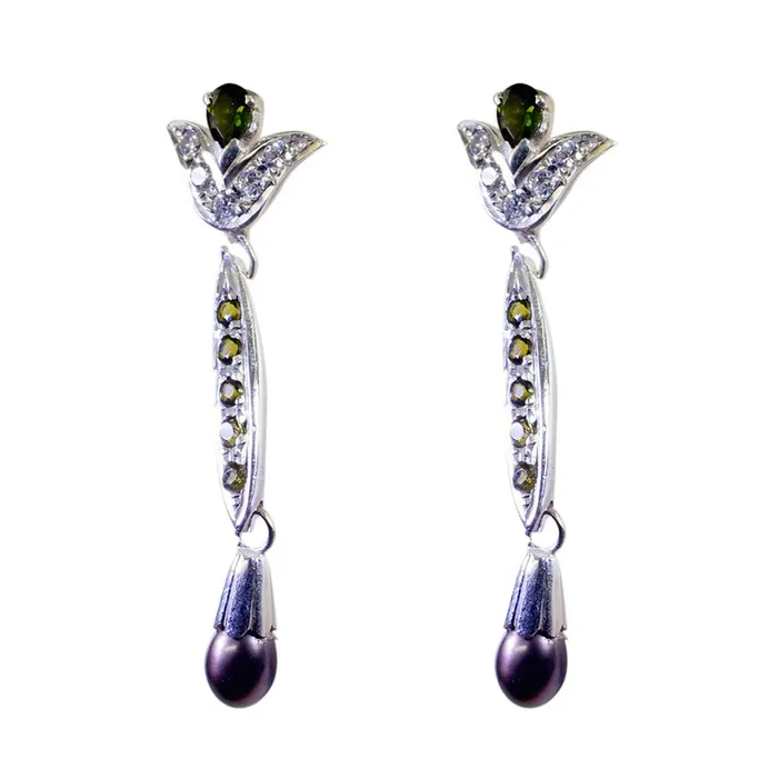 Tourmaline Indian Nisa multiple Stud multicolor 925 Sterling Silver Earring