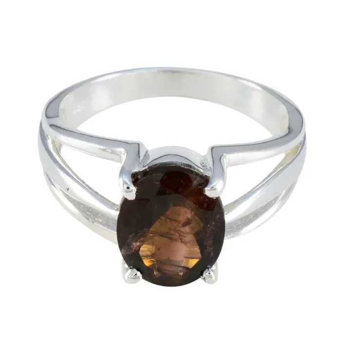 Tourmaline Solitaire French Sterling Silver multicolor Gems Slim Cultural Ring Jewelry