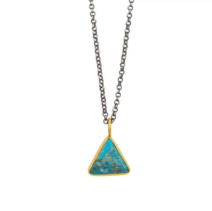 Triad Necklace in Turquoise & Gold & Antiqued Sterling | Available to Ship January 7, 2026