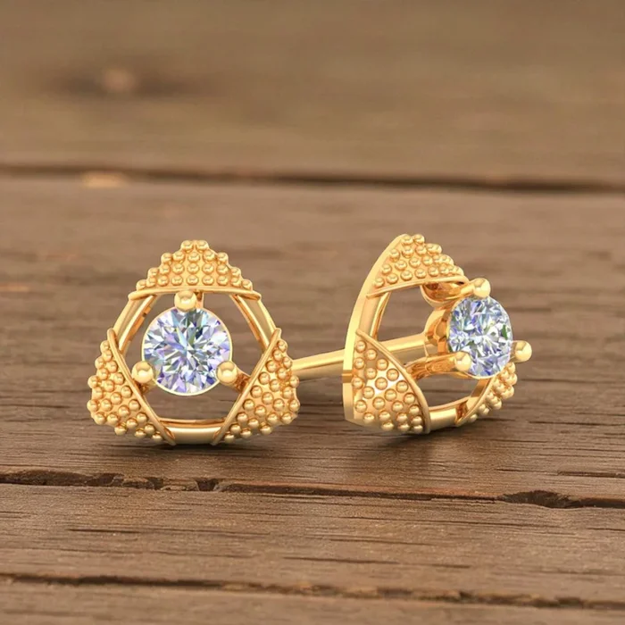 TriLustre 14KT (585) Yellow Gold & Certified Natural Diamond Stud Earrings