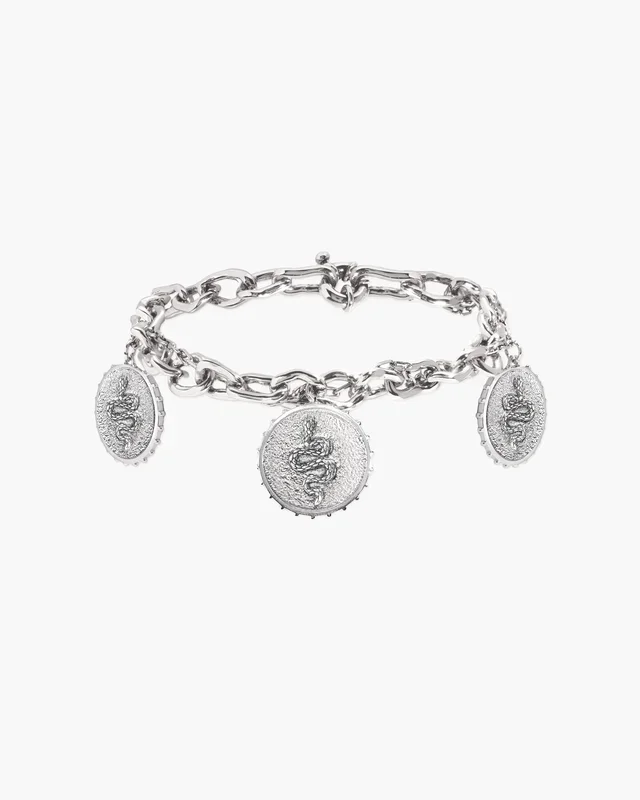 Trinity Snake Coin Double Chain Bracelet in Silver