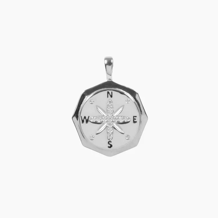 True North Compass Pendant with CZ Accents