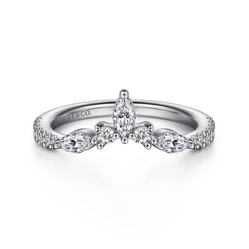 Tulsie – Curved 14K White Gold Marquise and Round Diamond Anniversary Band