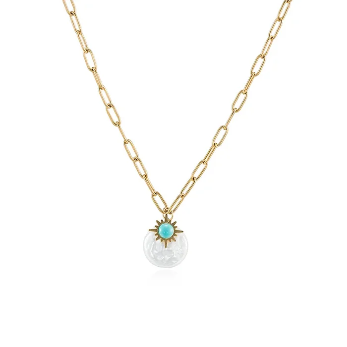 Turquoise and Pearl Chain Necklace