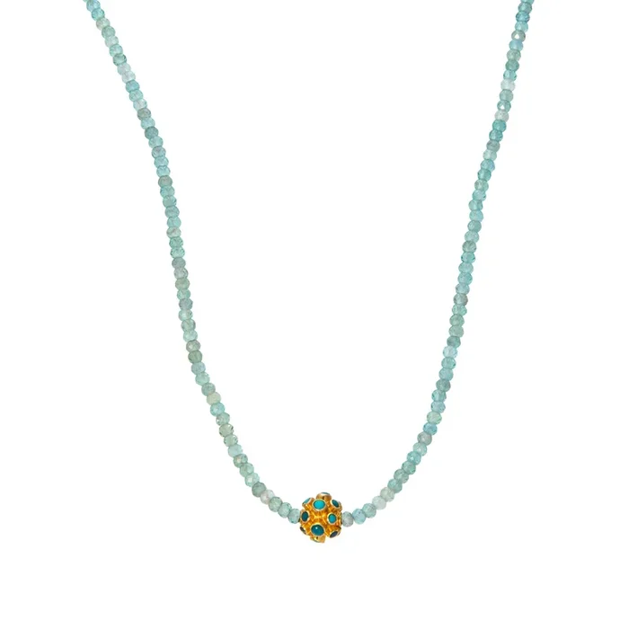 Turquoise Enamel & Faceted Zircon Beaded Necklace 18″