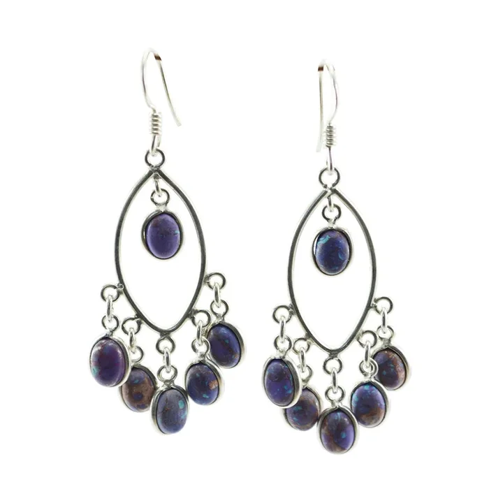Turquoise Middle Eastern Aurora multiple Dangle Blue Silver Earring