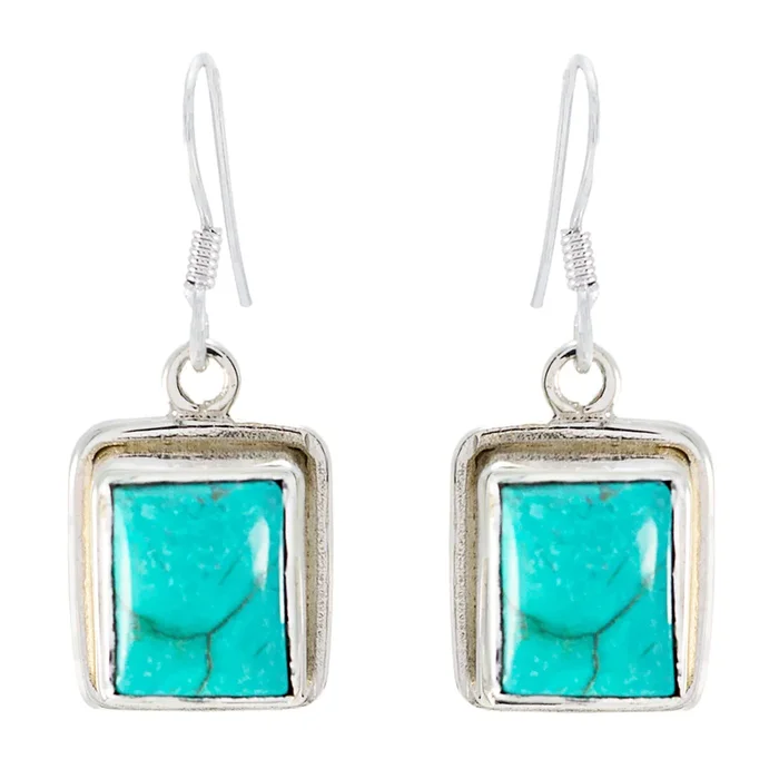 Turquoise Middle Eastern Emilia Solitaire Dangle Blue 925 Silver Earring