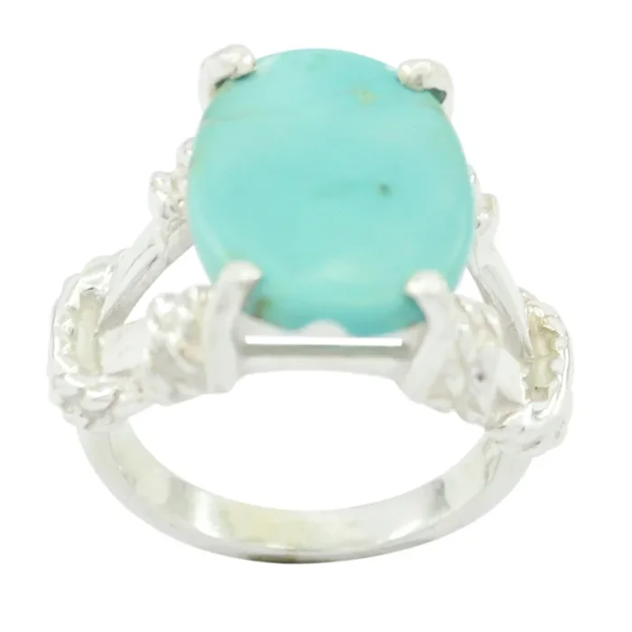 Turquoise Solitaire Australian 92.5 Silver Blue Gemstones Eye-catching Rope-Wire Ring Jewellery