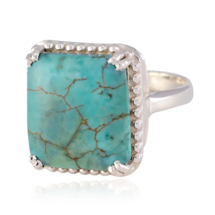 Turquoise Solitaire German Sterling Silver Blue Gemstone Mid-weight Sophisticated Ring Jewelry