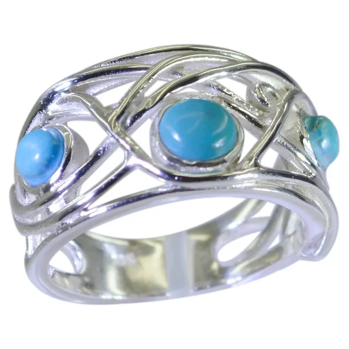 Turquoise Trilogy German Silver Blue Gemstone Mid-weight Modern Ring Jewellery
