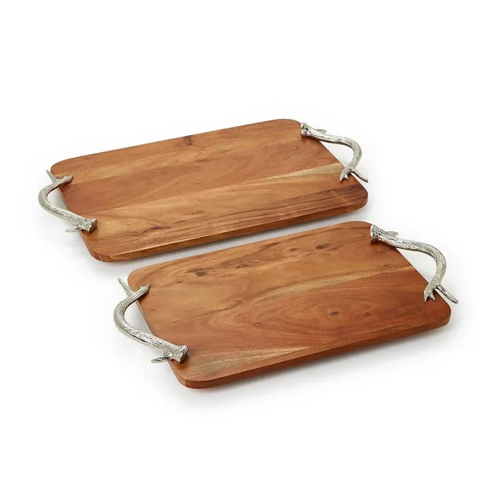 Two’s Company Charcuterie Serving Board with Silver Antler Handles