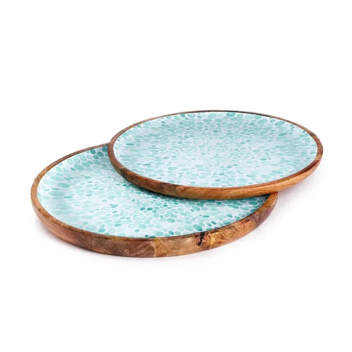 Two’s Company Drops Round Wood Tray