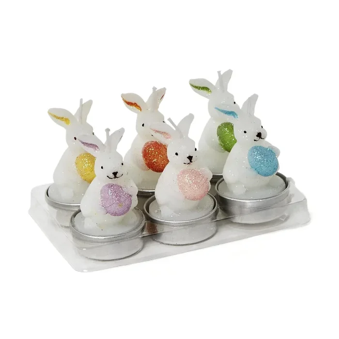 Two’s Company Hand-Painted Bunny Tealight Candles in Gift Box ( Set of 6)