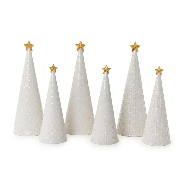 Two’s Company Winter Lace Set of 2 Embossed Pattern Christmas Trees with Gold Star