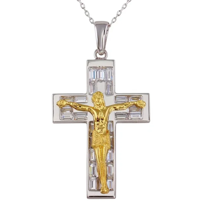 Two-Tone 925 Sterling Silver Crucifix Necklace – GMP00018RG