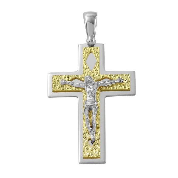 Two-Tone 925 Sterling Silver D-C Gold Plated Crucifix Pendant with Rhombus Design – ARP00012