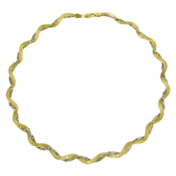 Two-Tone 925 Sterling Silver Gold Plated Braided Mesh and Omega Round Necklace – DIN00008GP-RH
