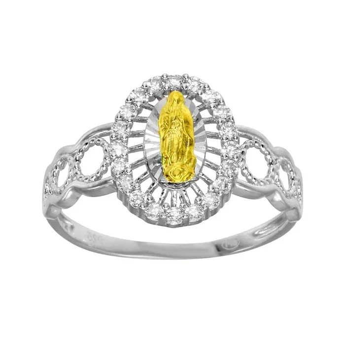 Two-Tone 925 Sterling Silver Lady of Guadalupe Open Circle Shank Ring – GMR00295RHR