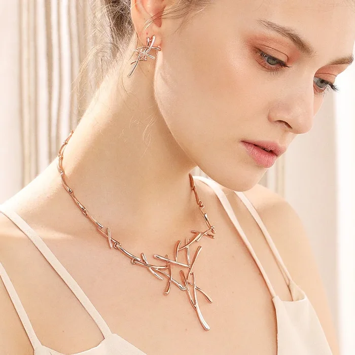Viennois Necklace Earrings Dubai Jewelry Sets For Wedding Dress, Bridesmaids, Brides, Party or Prom Rose Gold & Gun Color 2019