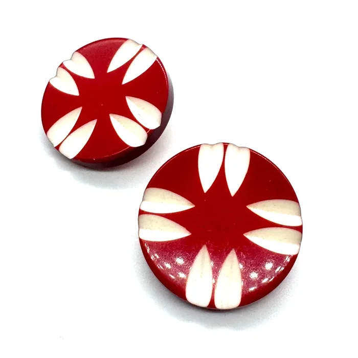Vintage Carved Resin Red & White Earrings