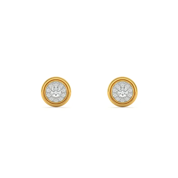 Vintage Halo Round 9KT Gold Lab Grown Diamond Stud Earring
