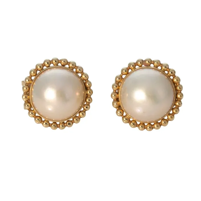 Vintage Mabe Pearl 14K Gold Beaded Earrings