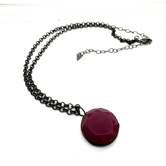 Violet Luster Facet Chunky Layering Necklace – 28mm pendant *