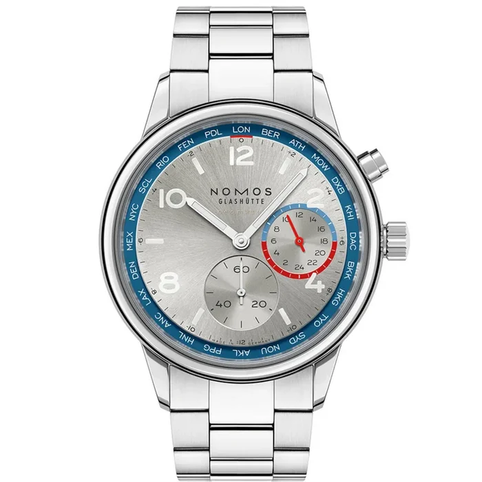 Watch Nomos Club Sport Neomatik Worldtimer Mondial sapphire back silver dial steel bracelet – Lepage