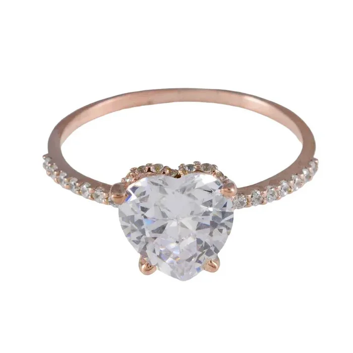 White CZ Halo Indian Silver White Gemstones Whisper-thin Heart Ring Jewelry