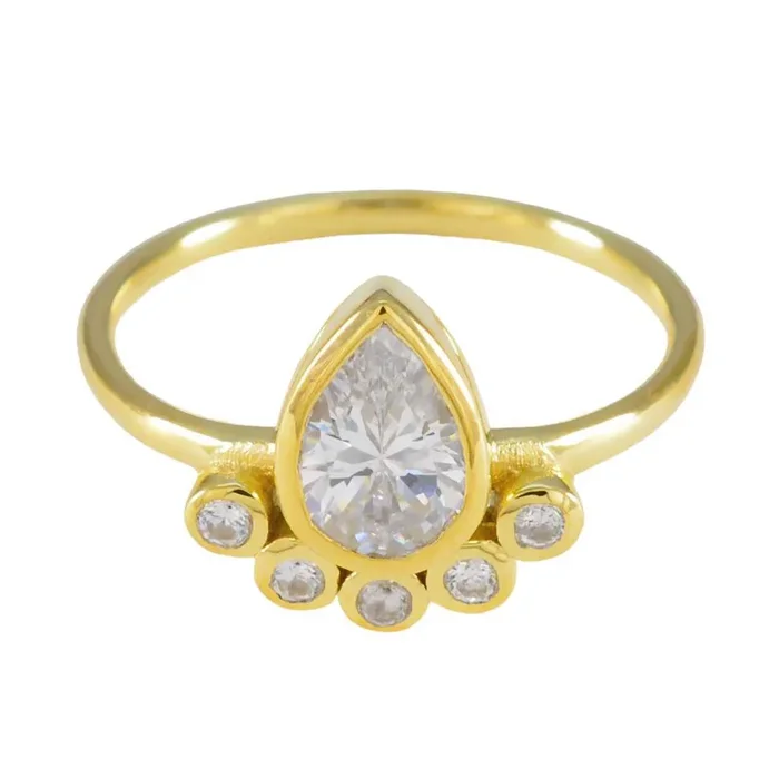 White CZ Hexa Korean Silver White Gems Delicate Luxurious Ring Jewelry