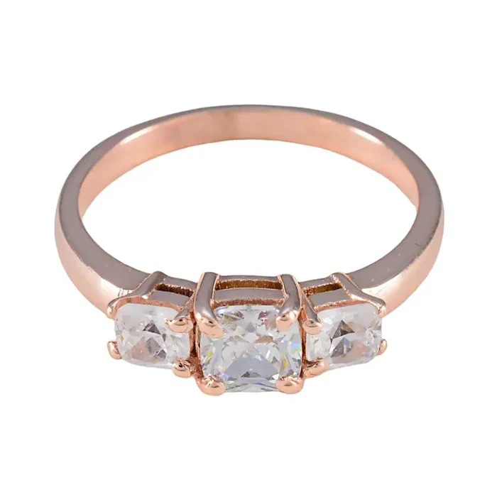 White CZ Trilogy American 925 Sterling Silver White Gems Delicate Luxurious Ring Jewellery