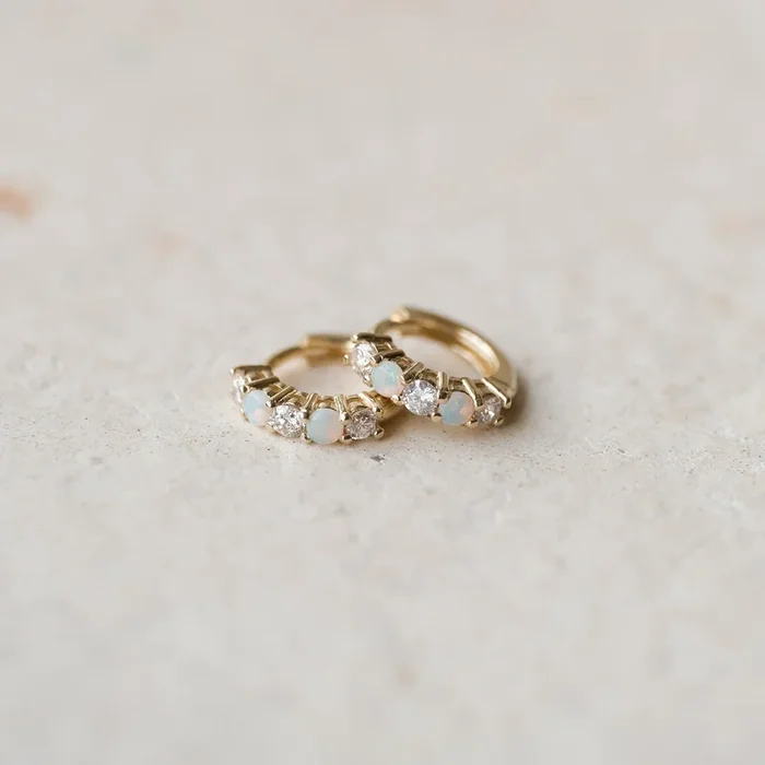 White Diamond and Opal Huggies | OOAK