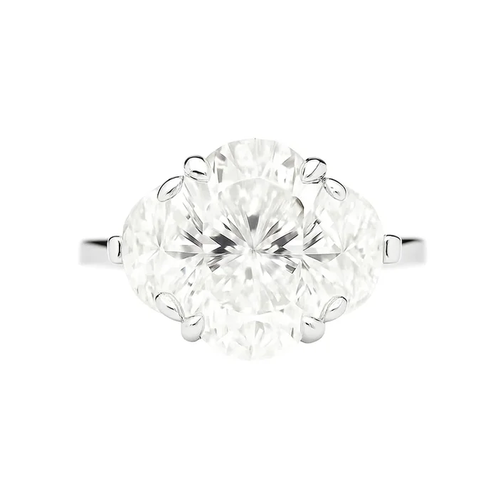 White Gold Oval Cut Lab-Grown Diamond with Half Moon Side Diamonds