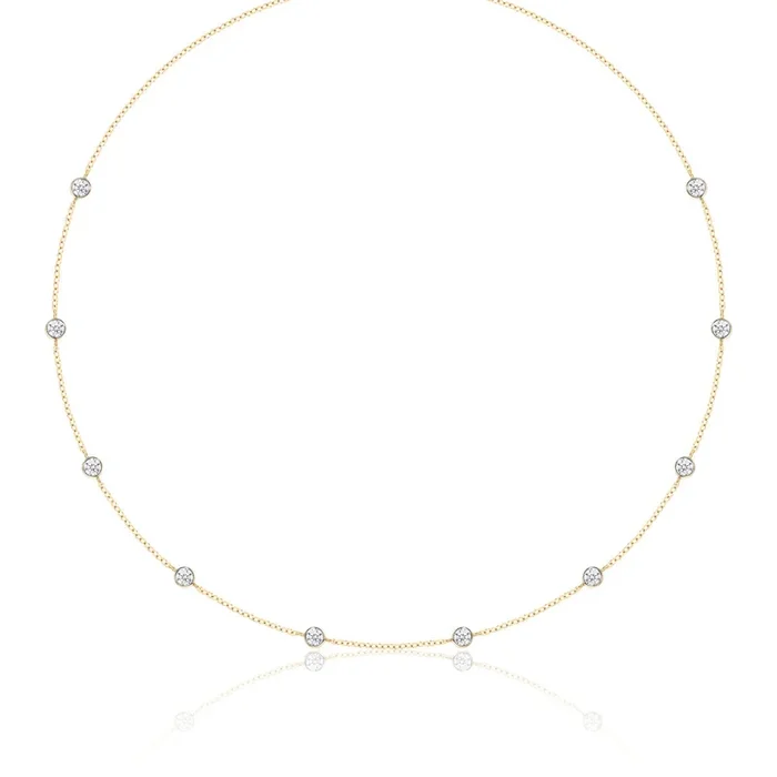 White Sapphire Bezel Set Station 14K Yellow Gold Necklace
