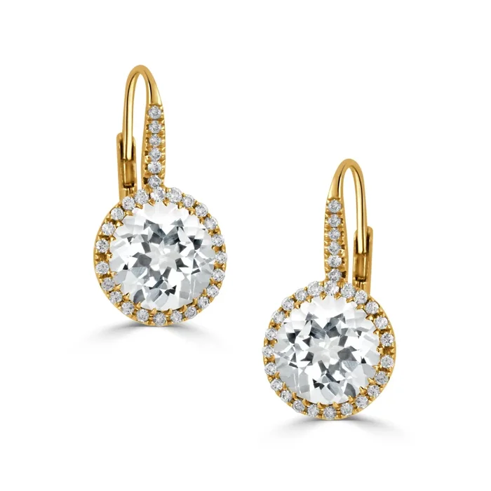 White Topaz & Pavé Diamond 18K Yellow Gold Earrings