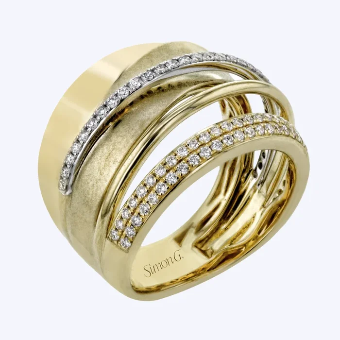 Wide Criss-Cross Diamond Accented Ring