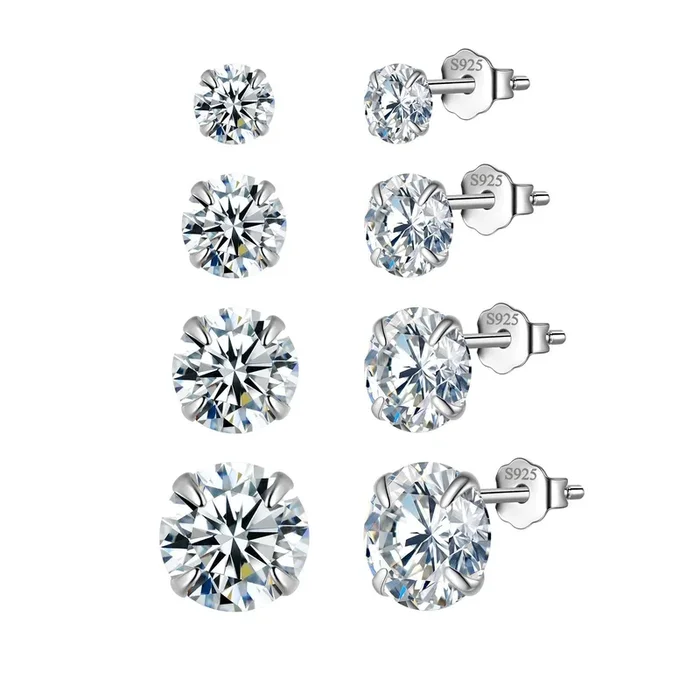 Winzige runde Solitär-Ohrstecker-Set für Damen und Mädchen, Schmuck, Geschenk
