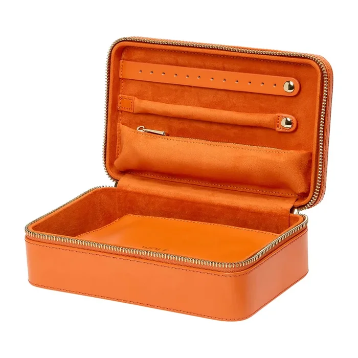 Wolf Maria medium zip jewelry case in orange leather | LEPAGE