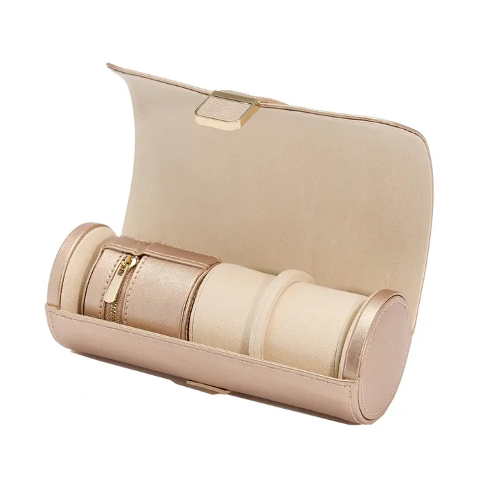 Wolf Palermo watch roll with jewelry pouch in pink leather | LEPAGE
