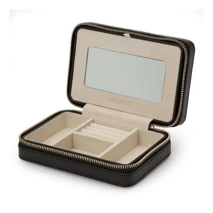 Wolf Palermo zip jewelry case in black anthracite leather | LEPAGE
