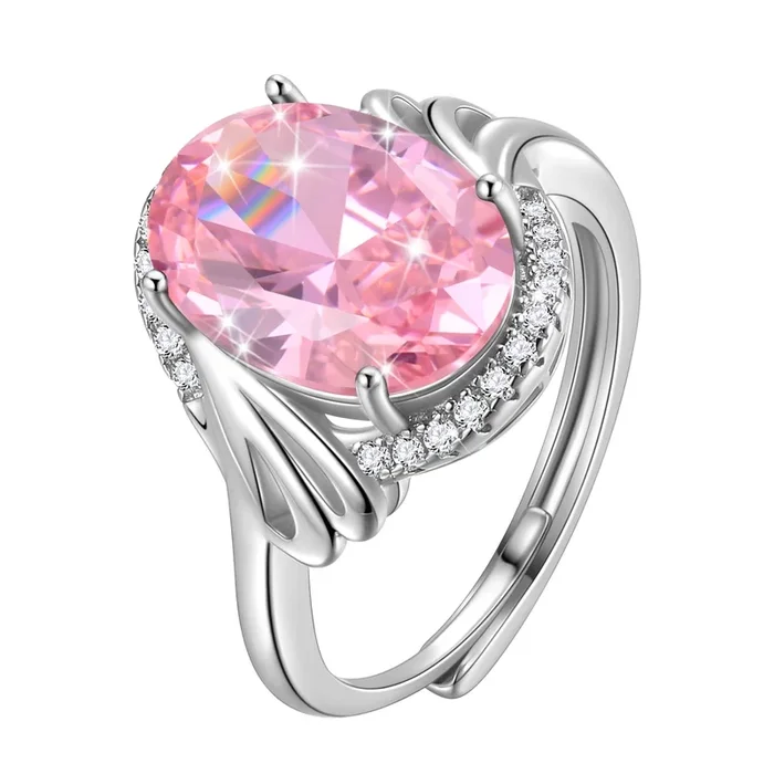 Women 8CT Oval Tourmaline Pink Ring 925 Sterling Silver Halo October Birthstone Ring Jewelry Mother Birthday Christmas Valentine’s Day Gift for Her