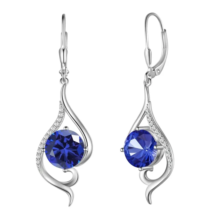 Women Blue Sapphire Dangle Earrings September Birthstone Sterling Silver Earring Leverback Tail Jewelry Mom Christmas Birthday Valentines Mothers Day Gift for Her