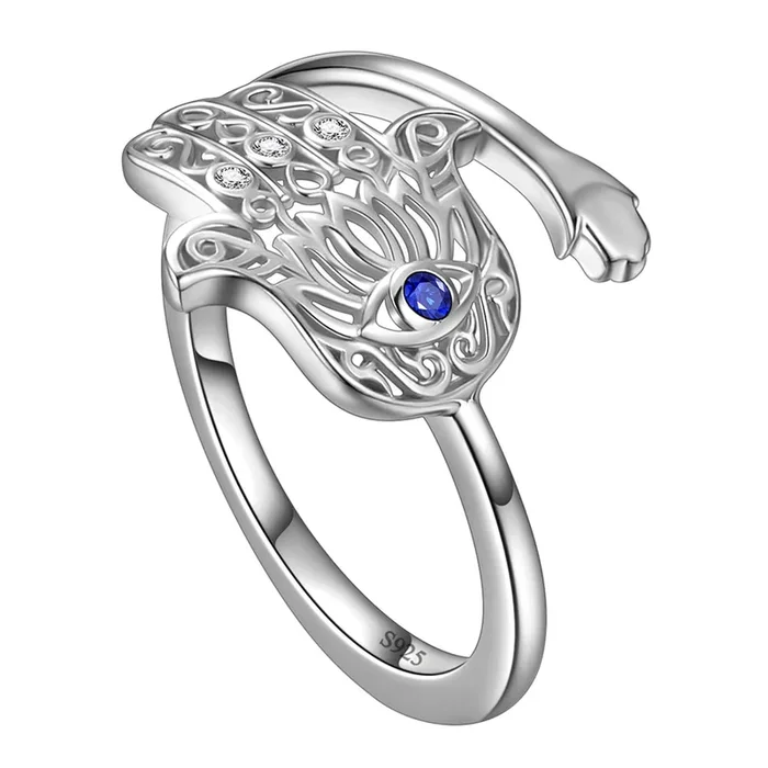 Women Evil Eye Ring Men Protection Jewelry Gift Lotus Fatima Hamsa Hand Band Ring