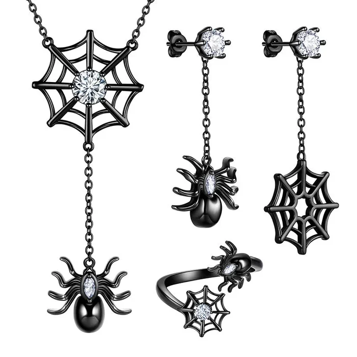 Women Halloween Jewelry Set Spider Necklace Earrings Ring Cosplay Party Gifts