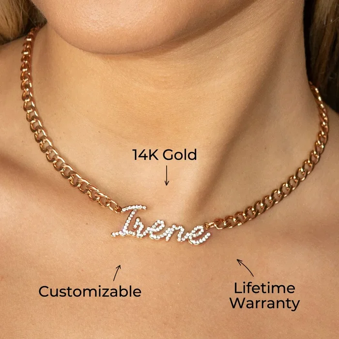 Women Jewelry – Rose Gold Iced Out VVS Name Necklace | Style # N27