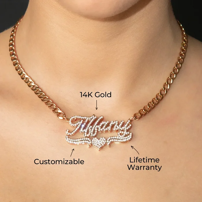 Women Jewelry – Rose Gold Iced Out VVS Name Necklace | Style # N35