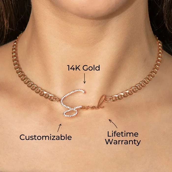 Women Jewelry – Rose Gold Iced Out VVS Name Necklace | Style # N45