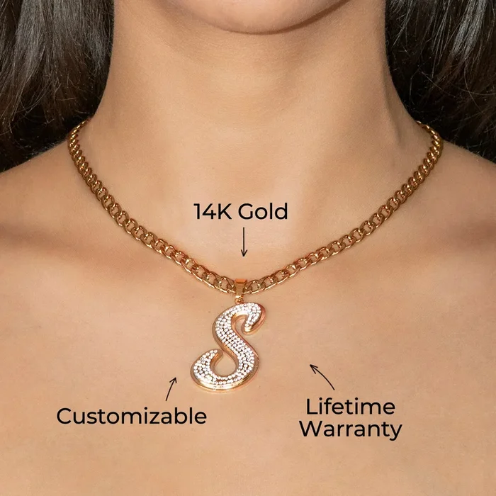 Women Jewelry – Rose Gold Initial Iced Out VVS Necklace | Style # 47