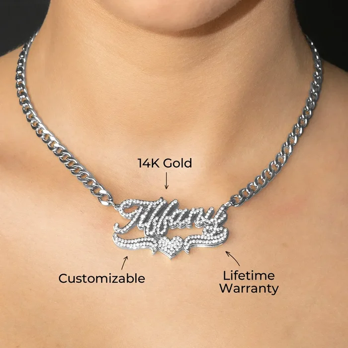 Women Jewelry – White Gold Iced Out VVS Name Necklace | Style # N35